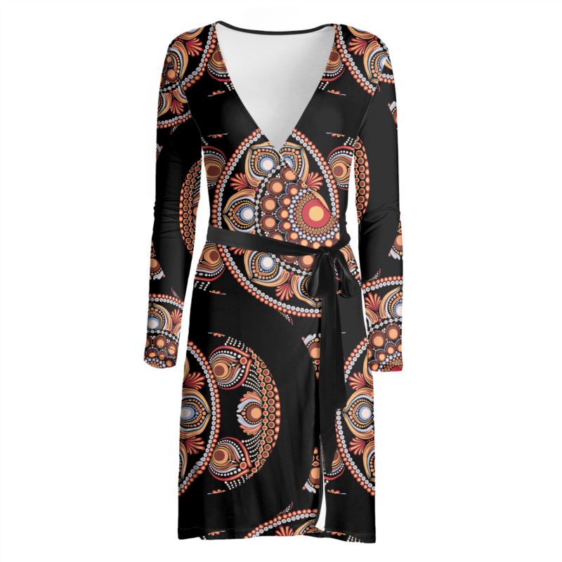 Wrap Dress Retro Safari Sunset Bohemian Mandala Pattern