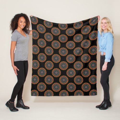 Maximalist Rainbow Mardigras Polka Dot Mandala Fleece Blanket