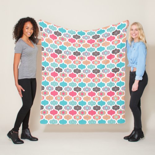 Sunset On Sea Dot Mandalas Ogee Patchwork Fleece Blanket