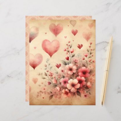 Vintage Watercolor Valentines Scrapbook Paper