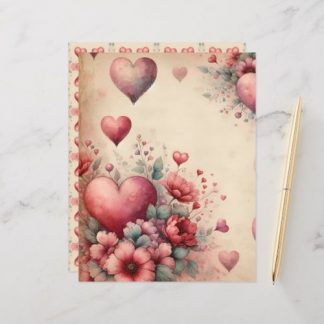 Vintage Watercolor Valentines Scrapbook Paper