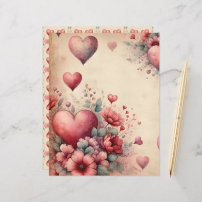 Vintage Watercolor Valentines Scrapbook Paper