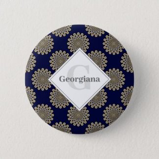 Monogram We Are Watching You Navy &amp; Gold Polka Dot Button