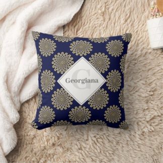 Monogram We Are Watching You Navy &amp; Gold Polka Dot Throw Pillow