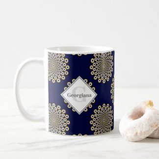 Monogram We Are Watching You Navy &amp; Gold Polka Dot Coffee Mug