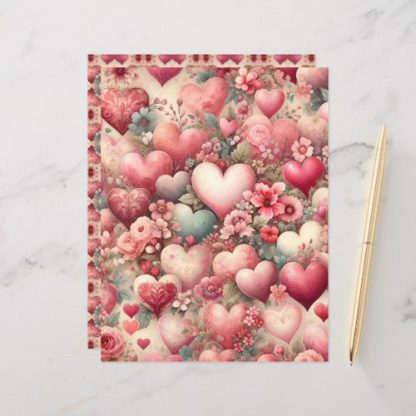 Vintage Watercolor Valentines Scrapbook Paper