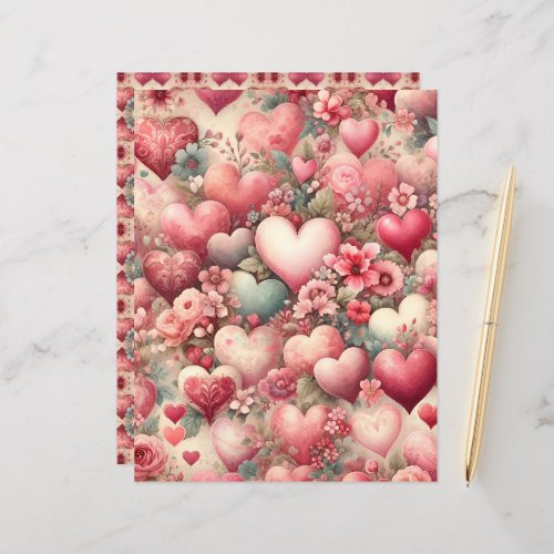 Vintage Watercolor Valentines Scrapbook Paper