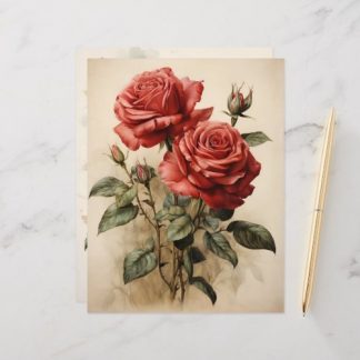 Vintage Watercolor Red Roses Paper Craft Cardstock