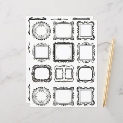 Vintage Frames Line Art Collage Scrapbook Paper