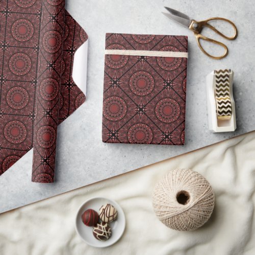 Cabernet Coral Whirl Dot Mandala Diamond Tile Wrapping Paper