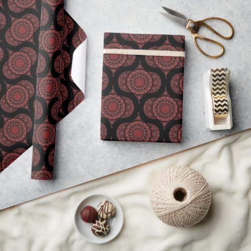 Cabernet Coral Whirl Dot Mandala Retro Ogee Wrapping Paper