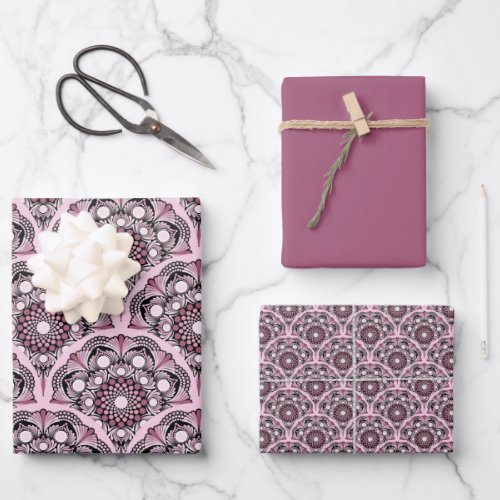 Cherry Blossom Dusky Rose Dot Mandala Art Deco Wrapping Paper Sheets