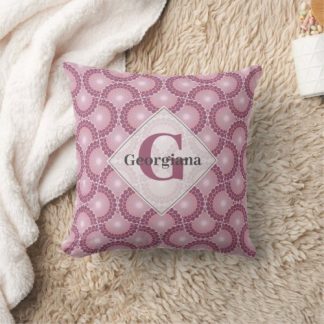 Custom Name 1920s Radiant Dusky Rose Dot Mandala Throw Pillow