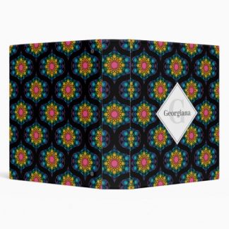 Custom Name Rainbow Floral Fountain Mid Mod Ogee 3 Ring Binder
