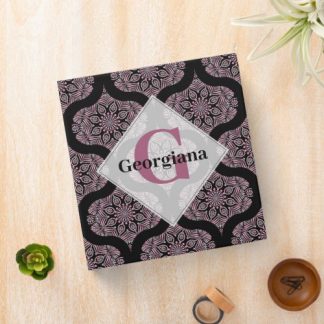Custom Name Retro Dusky Rose Floral Fronds Mandala 3 Ring Binder