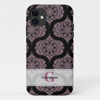 Custom Name Retro Dusky Rose Floral Fronds Mandala iPhone 11 Case