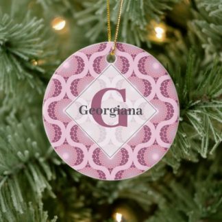 Custom Name Retro Radiant Dusky Rose Dot Mandala Ceramic Ornament
