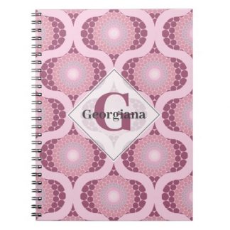 Custom Name Retro Radiant Dusky Rose Dot Mandala Notebook