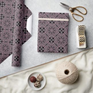 Dusky Rose Fronds Mandala Geometric Diamond Tile Wrapping Paper