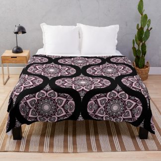 Throw Blanket, Dusky Rose Hearts Forever Dot Mandala Ogee designed and sold by Triplicate Limited