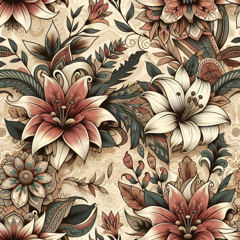 Free Printable Boho Floral Lilies Scrapbook Paper - Triplicate