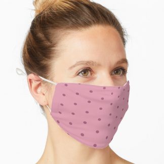 Mask, Geometric Dusky Rose Red Violet Polka Dots On Sea Pink designed and sold by Triplicate Limited