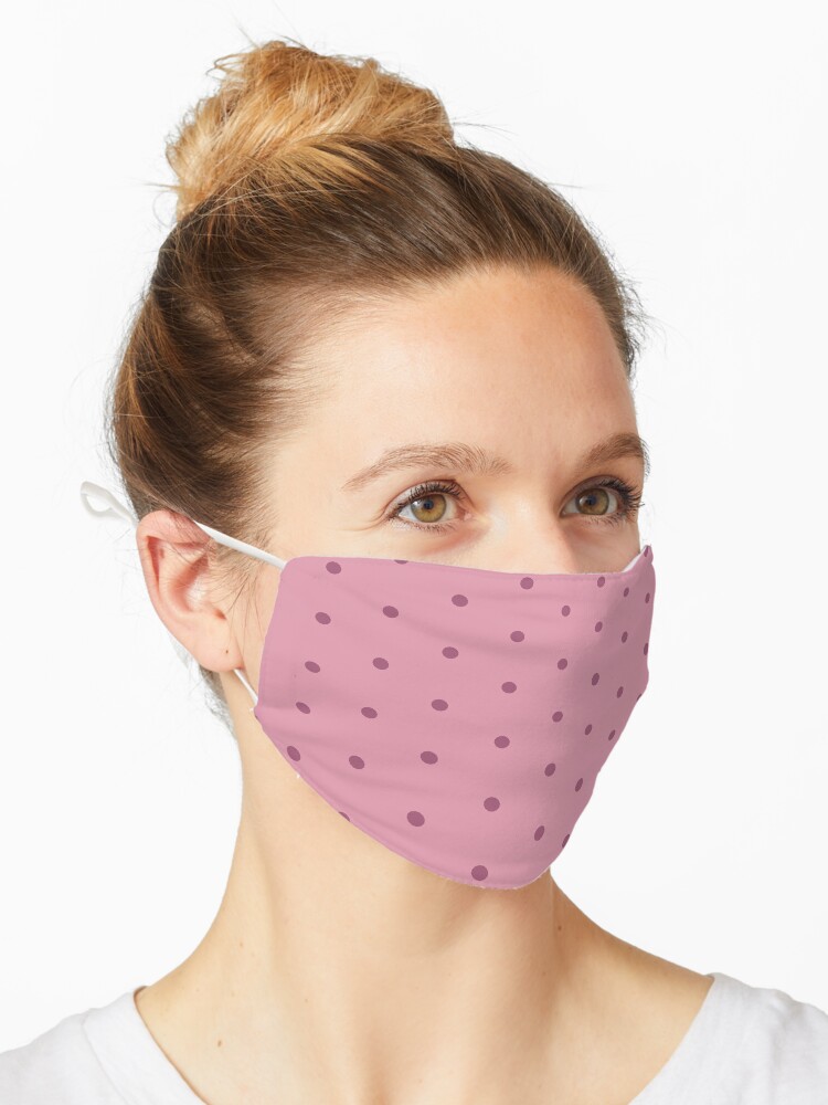 Mask, Geometric Dusky Rose Red Violet Polka Dots On Sea Pink designed and sold by Triplicate Limited