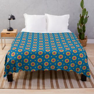 Throw Blanket, Geometric Maximalist Rainbow Colorful Bullseyes And Hexagons designed and sold by Triplicate Limited