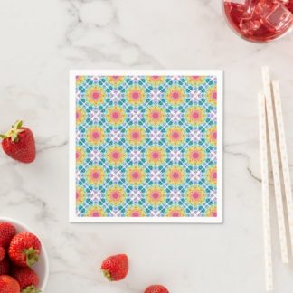 Maximalist Rainbow Floral Fountain Diamond Tile Napkins