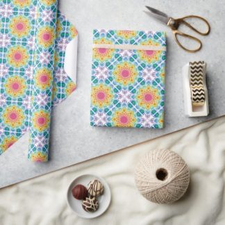 Maximalist Rainbow Floral Fountain Diamond Tile Wrapping Paper