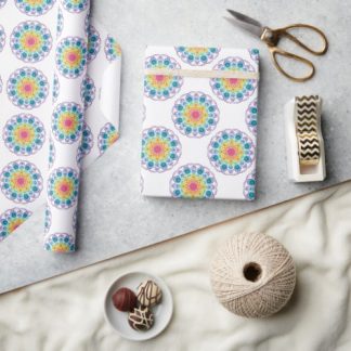 Maximalist Rainbow Floral Fountain Polka Dot Wrapping Paper