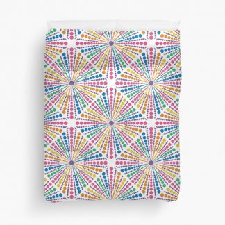 Duvet Cover, Maximalist Rainbow Sea Urchin Dot Mandala Diamond Tile designed and sold by Triplicate Limited
