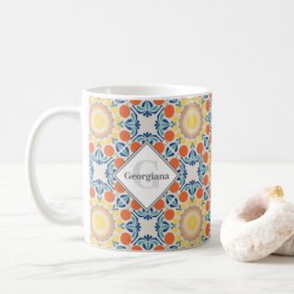 Monogram Aegean Summer Oranges And Lemons Tile Coffee Mug