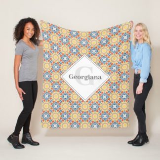 Monogram Aegean Summer Oranges And Lemons Tile Fleece Blanket