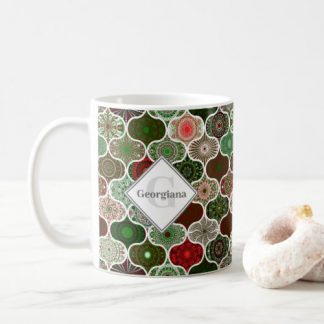 Monogram Christmas Ornament Dot Mandala Patchwork Coffee Mug