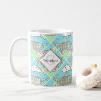 Monogram Cute Pastel Kawaii Garden Diamond Tile Coffee Mug
