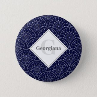 Monogram Ditsy Winter Snow Angels Snowmen Art Deco Button