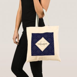 Monogram Ditsy Winter Snow Angels Snowmen Art Deco Tote Bag