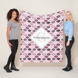 Monogram Dusky Rose Dot Mandalas Ogee Patchwork Fleece Blanket