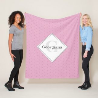 Monogram Dusky Rose Sea Pink Polka Dots On Lilac  Fleece Blanket