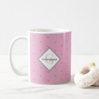 Monogram Geometric  Sea Pink Polka Dots On Lilac  Coffee Mug