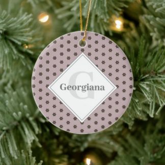 Monogram Geometric Warm Neutrals Polka Dot Flowers Ceramic Ornament