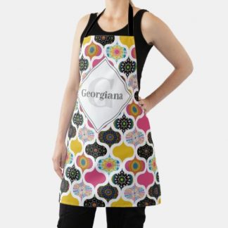 Monogram Maximalist Rainbow Dot Mandalas Patchwork Apron
