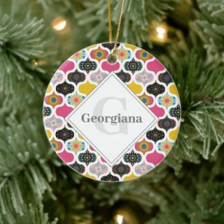 Monogram Maximalist Rainbow Dot Mandalas Patchwork Ceramic Ornament