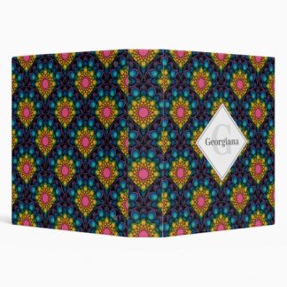 Monogram Rainbow Floral Fountain Art Deco Scallops 3 Ring Binder