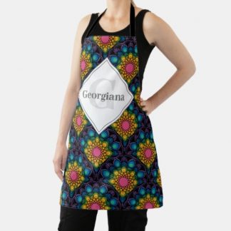 Monogram Rainbow Floral Fountain Art Deco Scallops Apron