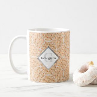 Monogram Retro Florals Fall Oranges Art Deco Fans Coffee Mug