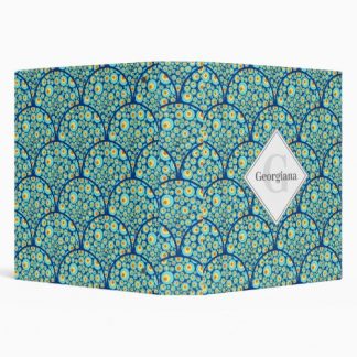 Monogram Starry Night On Sea Doodle Art Deco 3 Ring Binder