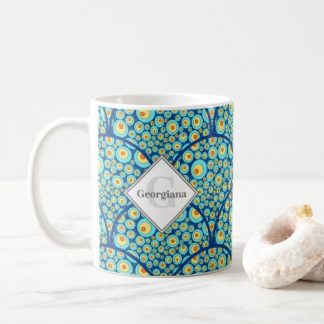 Monogram Starry Night On Sea Doodle Art Deco Coffee Mug
