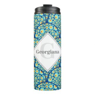 Monogram Starry Night On Sea Doodle Art Deco Thermal Tumbler